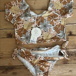 Rylee + Cru Floral Cropped Rashguard Bikini Set in Safari Floral